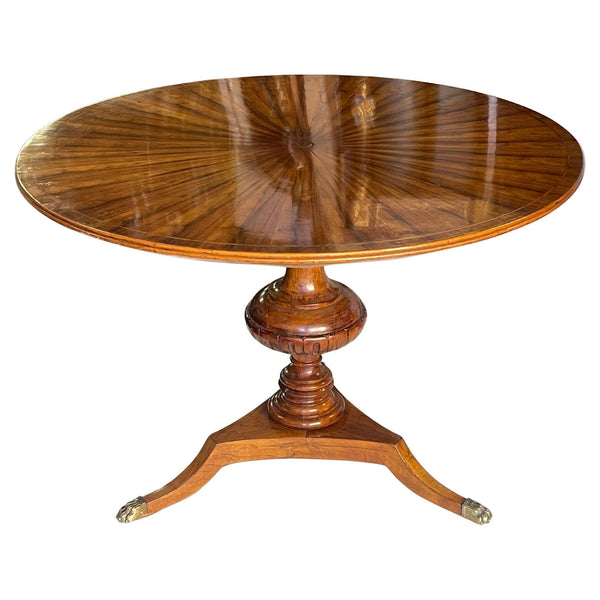 Early 20th C. French Regency-Style Round Maple & Walnut Table w/ Sunburst Inlay