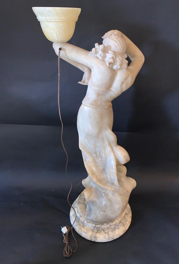 Italian Marble Figurative Sculpture of a Woman with Torchère, Late 19th Century