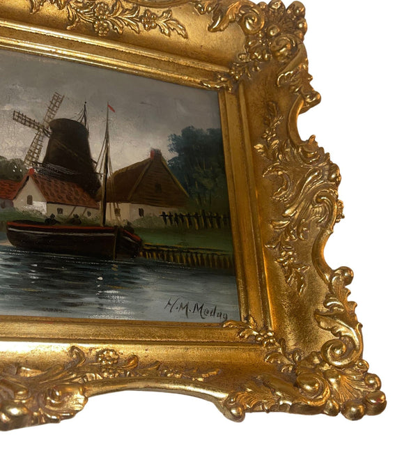 Set of Two 19th Century Antique Marine Oil Paintings in Gilt Frames