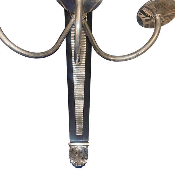 Pair of Mid-Century American Nickel & Wood Three-Light Sconces