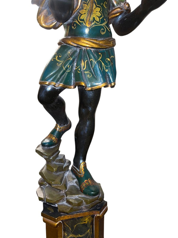 Early 20th Century Italian Pair of Polychrome Blackamoor Carved Wood Figures