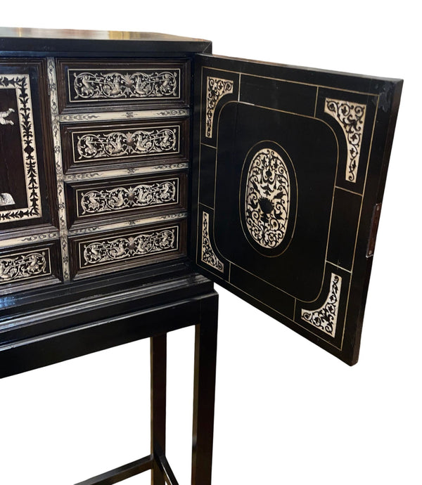 19th Century Italian Ebonized Cabinet with Inlaid Fitted Interior