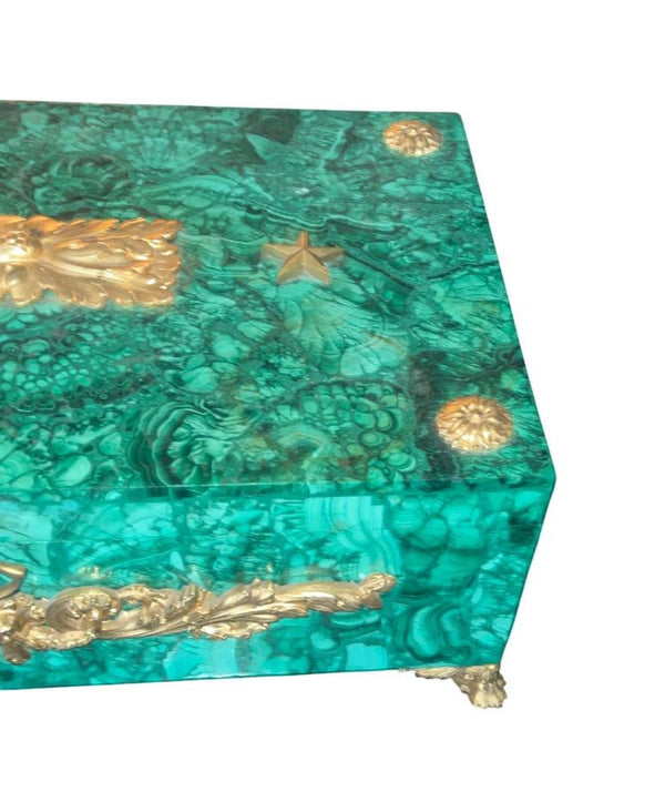 Russian Malachite Gilt Bronze Decorative Box, Early 20th Century.