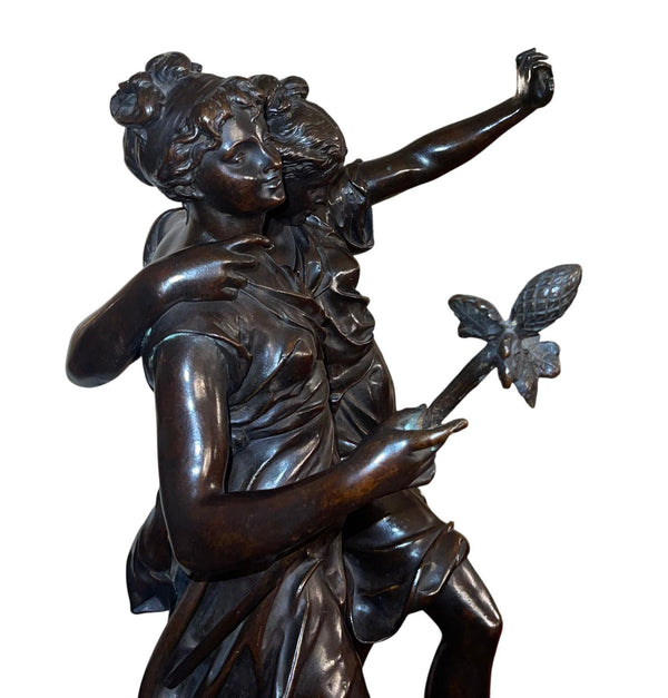 H. Dumaige Bronze Sculpture of Two Dancing Women. Late 19th Century, France.