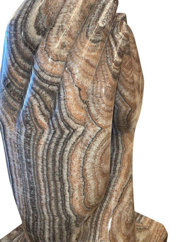 Large Mid-Century Carved Rainbow Onyx Hand Sculpture