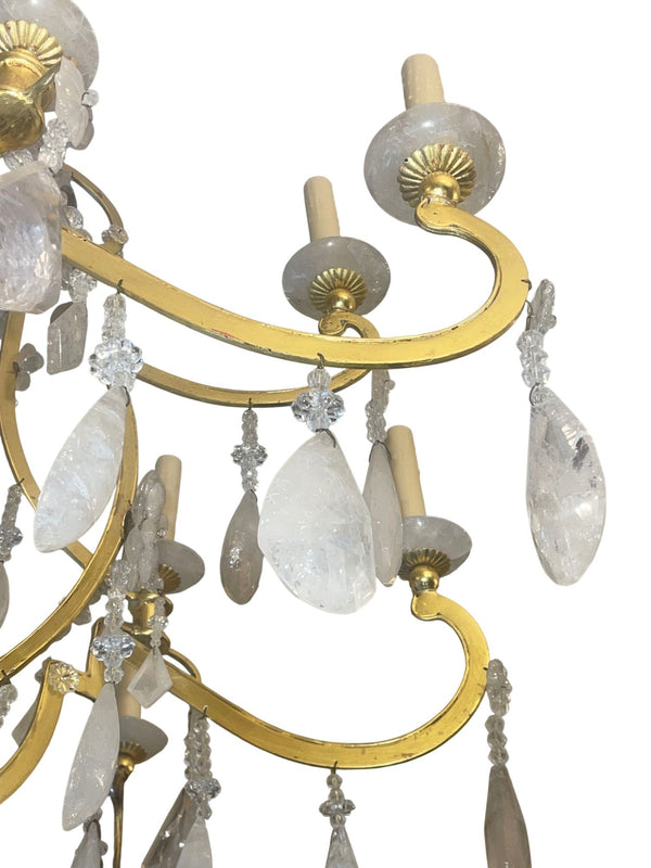 Glamorous Italian 22K Gold Leaf & Rock Crystal Chandelier. 20th Century.