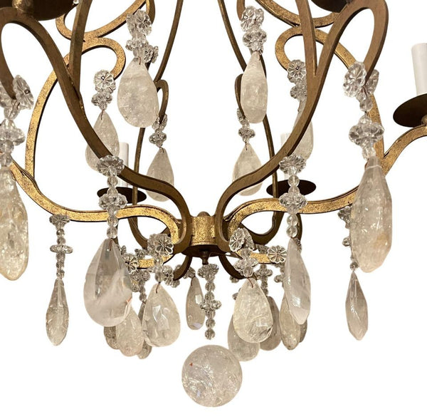 Italian Wrought Iron and Rock Crystal Chandelier. 1950's.