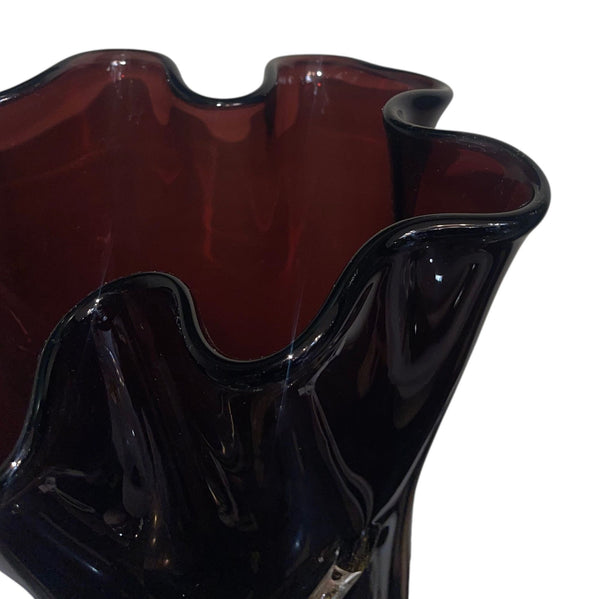 Signed Camozzo Dark Amethyst & Gold Fleck Murano Glass Vase. Italy, Late 20th C.
