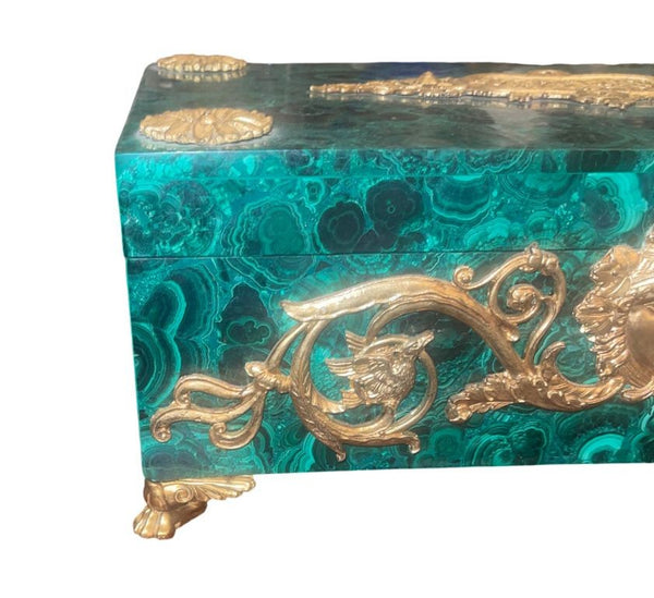 Russian Malachite and Gilt Bronze Decorative Box, Early 20th Century
