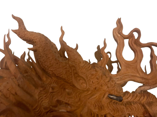 Large 20th Century Vietnamese Nhất Long Vờn Ngọc Dragon Pearl Wood Sculpture