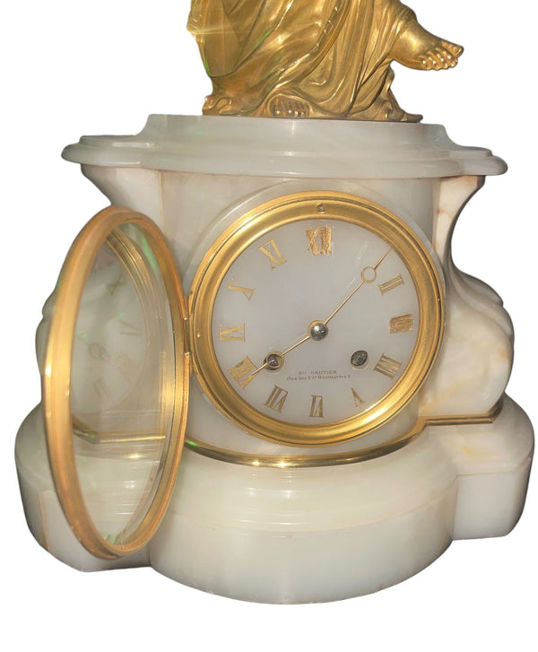 Early 20th Century French Bronze & Onyx Clock Garniture, Allegory of the Arts.