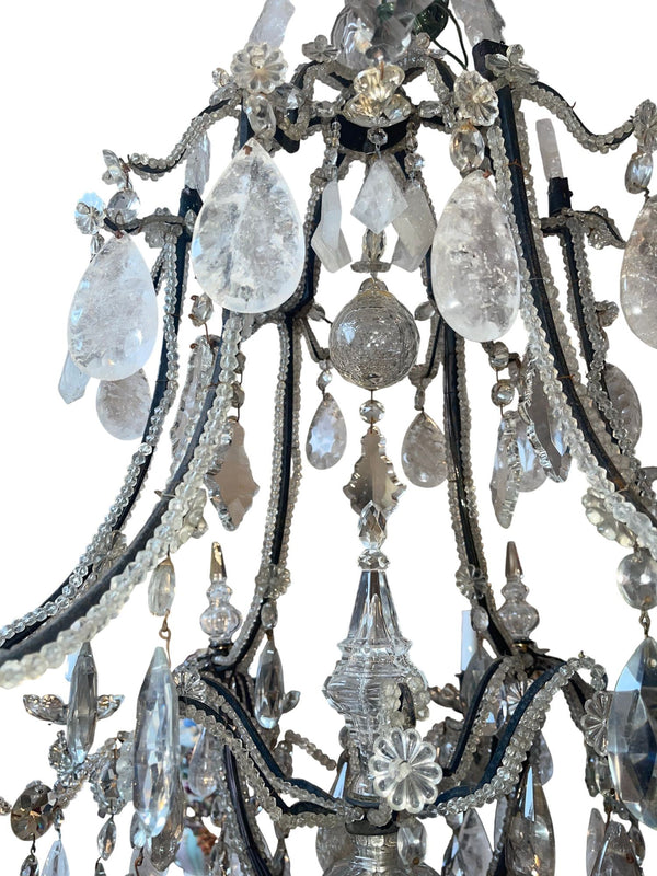 Venetian Wrought Iron, Rock Crystal & Cut Glass Chandelier, Early 20th Century