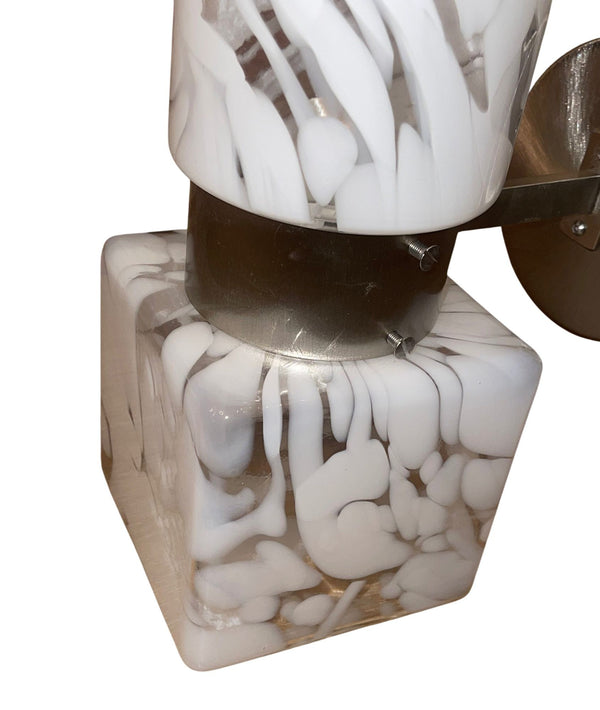 1970's Murano Art Glass Single Wall Sconce in White Mottled Glass