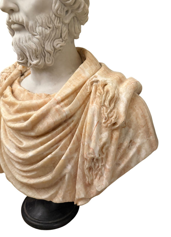 Bust of Roman Emperor Septimius Severus on Black Marble Base. Italy 20th Century