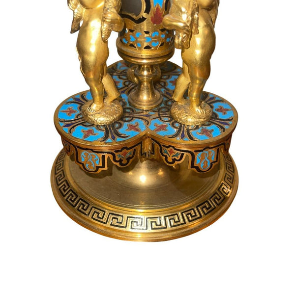 Late 19th Century French Champlevé Enamel and Gilt Bronze Mounted Glass Vase