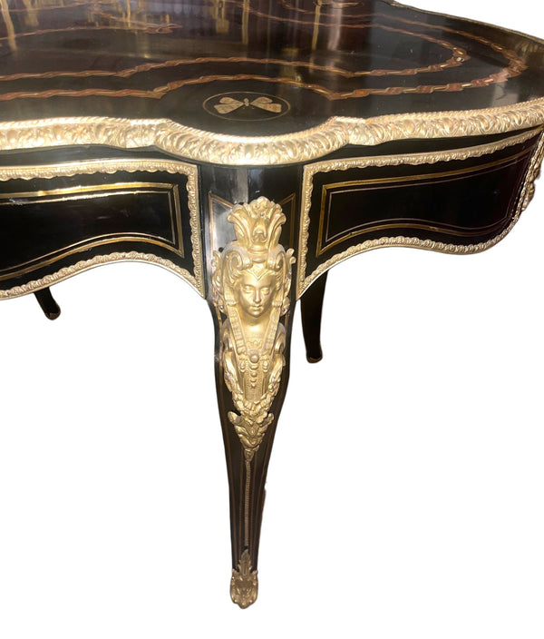 19th Century Napoleon III Ebonized Writing Desk w/ Gilt Bronze & M.O.P