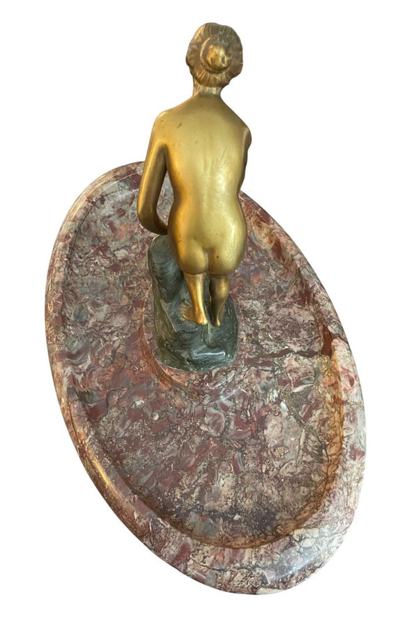 Late 19th Century Rudolfi Bronze Nude on Marble Fountain Form Tray. Germany.