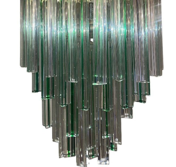Pair Italian Venini Murano Crystal Tri Glass Prism Wall Sconces w/ Green Detail