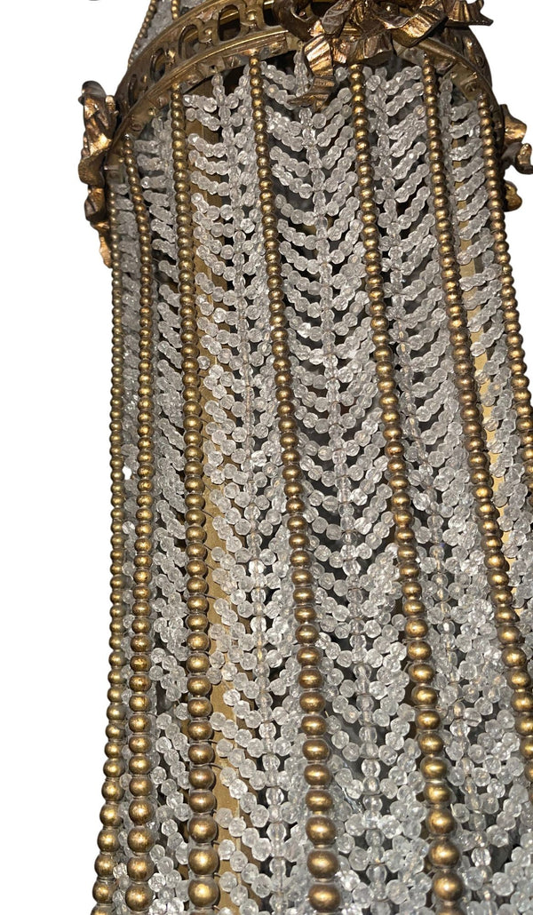 19th Century French Bronze and Beaded Chandelier