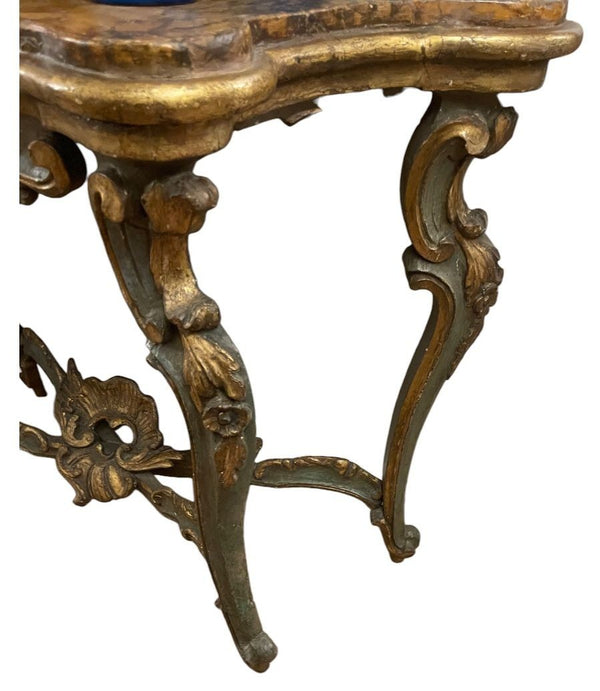 Italian Early 18th Century Giltwood Console with Faux Marble Top