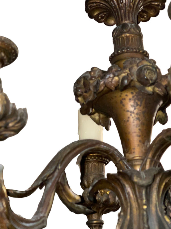 Elegant Pair of French 19th Century Bronze Chandeliers