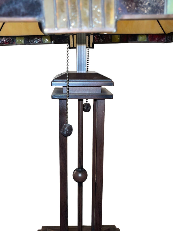Pair Arts & Crafts Style Metal & Glass Table Lamps. U.S.A. Late 20th Century.
