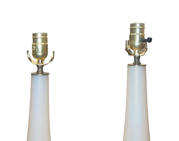 Mid 20th Century Similar Pair Murano Glass Table Lamps in Cream w/ Gold Flecking