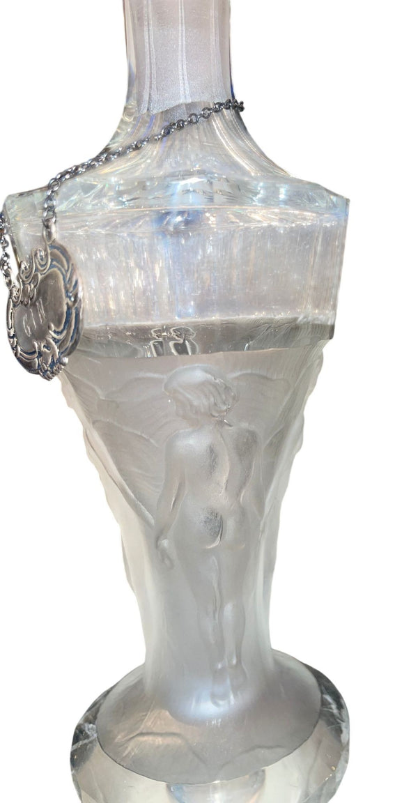 Pair of Hoffmann Art Deco Crystal Nude Figural and Grape Decanters, 1920's.