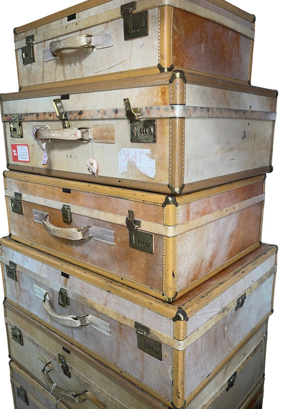 Mid-Century Set of Seven Hartmann Skymate Leather Suitcases. U.S.A.