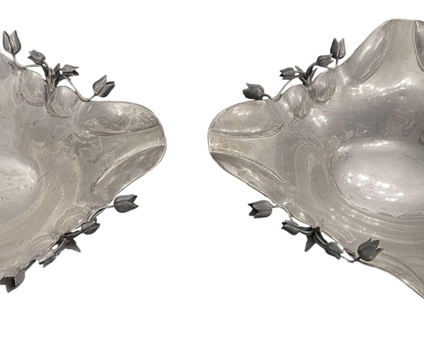 Pair of Damar 925 Sterling Silver Floral Bowls, 20th Century.