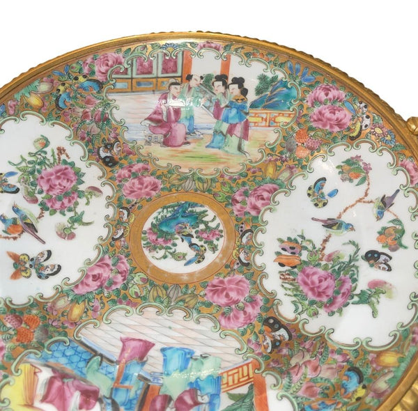 Late 19th C. French Gilt Bronze Mounted Chinese Famille Rose Centerpiece Tazza