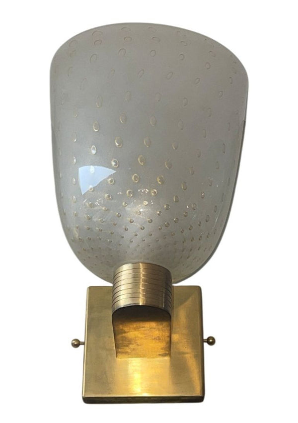 Set of Six Italian Campana Glass Sconces with Gold Circle Detail. 1980's.