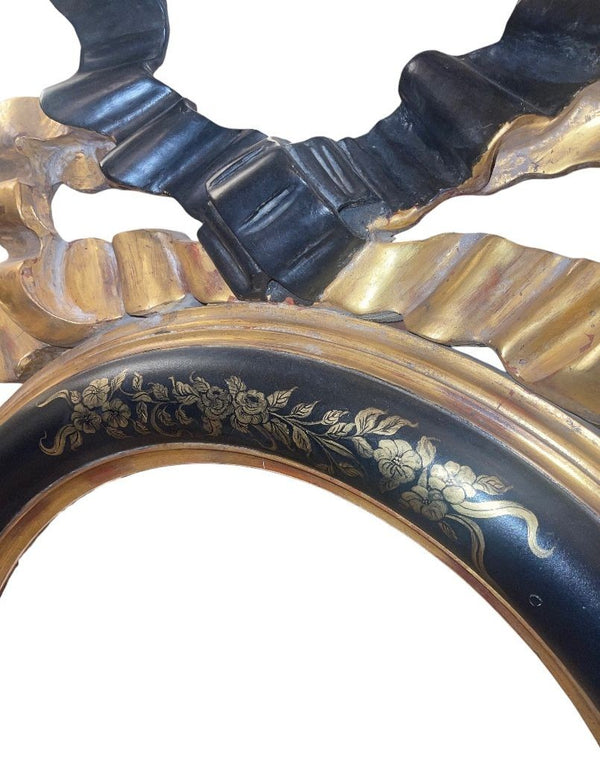 Italian 20th C. Rococo Style Ebonized & Giltwood Mirror w/ Putti & Candle Arms