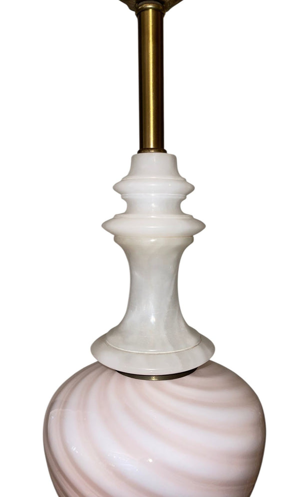 Pair of Italian Pink Murano Glass & Alabaster Lamps. Mid-20th Century.