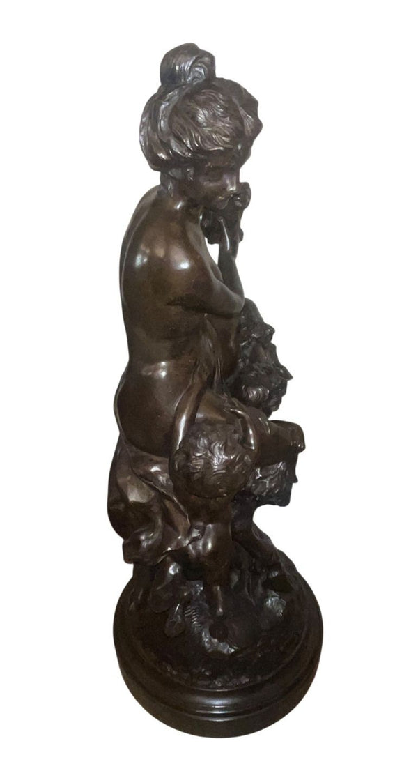 Large 18th Century French Clodion Bronze Bacchic Group w/ Satyr & Putti.