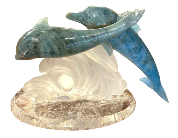 Manfred Wild Aquamarine & Rock Crystal Dolphin Sculpture, Germany, Late 20th C.