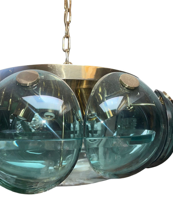 Cristal Arte Beveled Glass & Brass Pendant. Italy, 1960's.