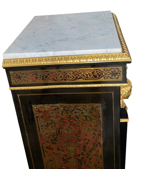 19th Century French Boulle Cabinet with Dore Bronze and White Marble Top