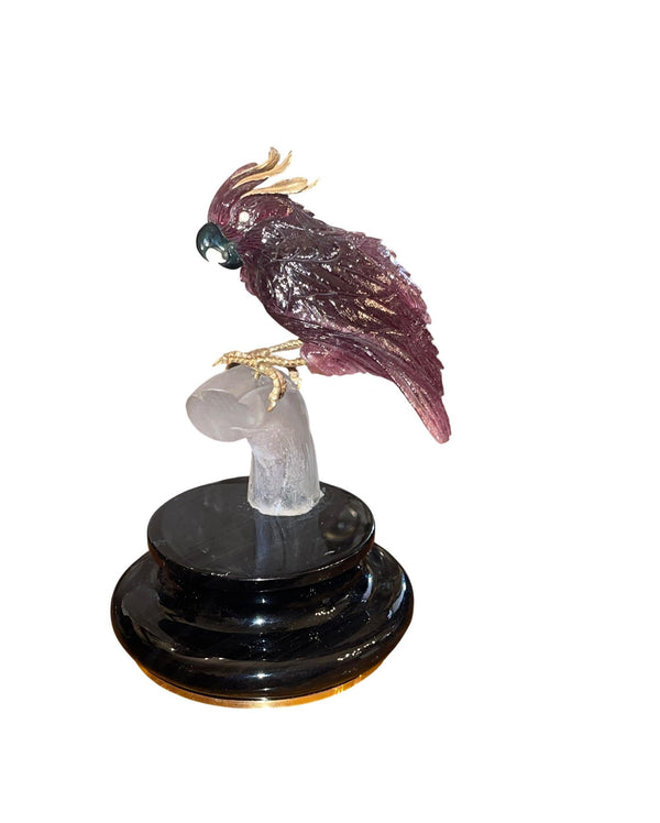 Rubellite Tourmaline Cockatoo Sculpture by Manfred Wild for Emil Becker. Germany