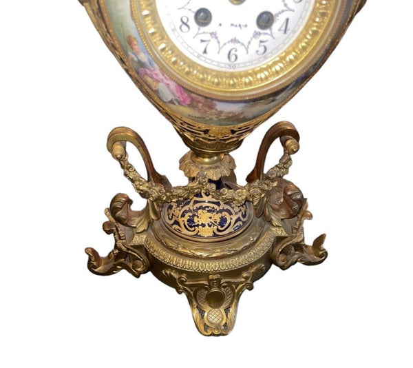 Large 19th Century French Sevres Porcelain Bronze Clock Balthazar Paris