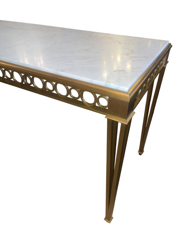 Paul M. Jones Neoclassical Style Bronze & White Marble Console Table, USA, 1960s