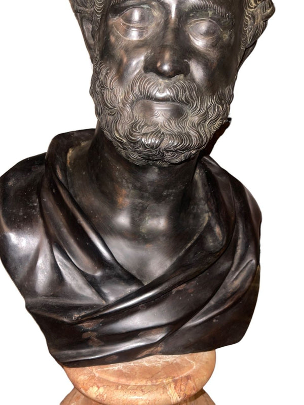 Late 19th C. Italian Bronze Busts of Heraclitus & Archytas on Marble Pedestals