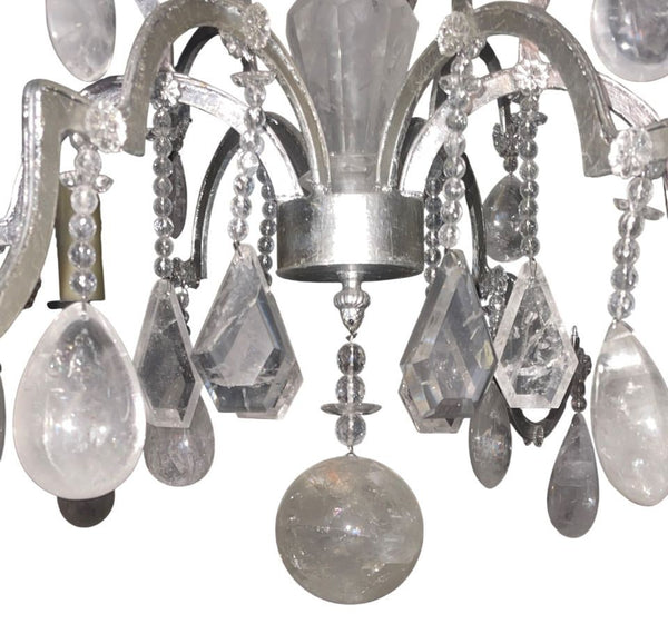 Italian 20th Century Silver Leaf Wrought Iron Chandelier with Rock Crystal