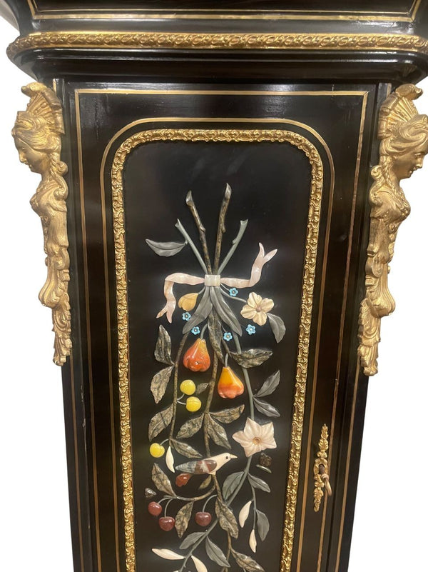 Similar Pair 19th C. Napoleon III Ebonized Pedestals with Hardstone & Bronze.