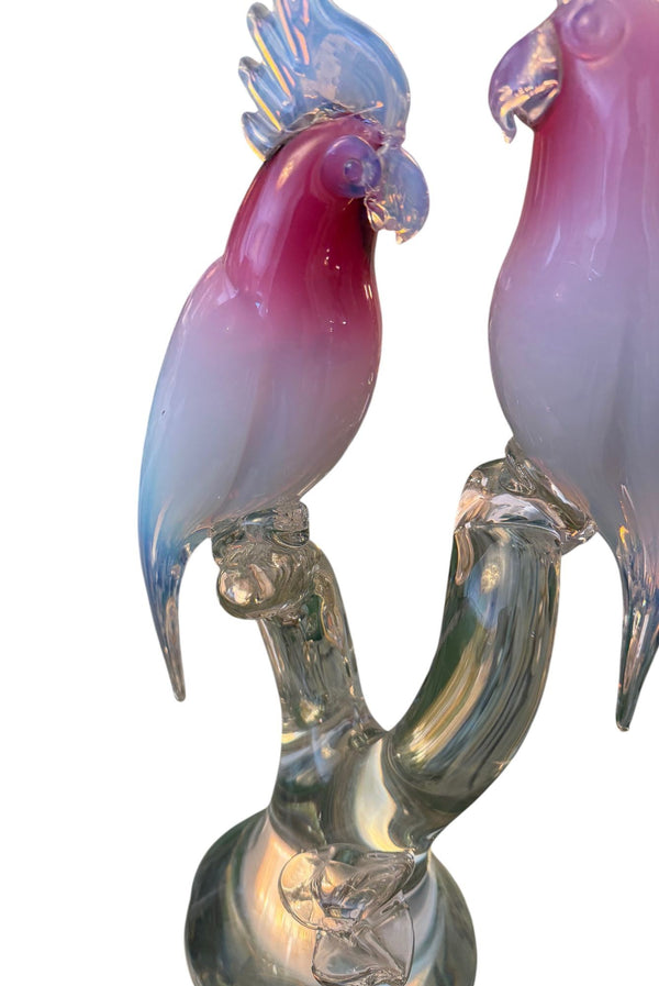 Renato Anatra Murano Glass Cockatoo Sculpture in Pink & Opalescent. circa 1970's