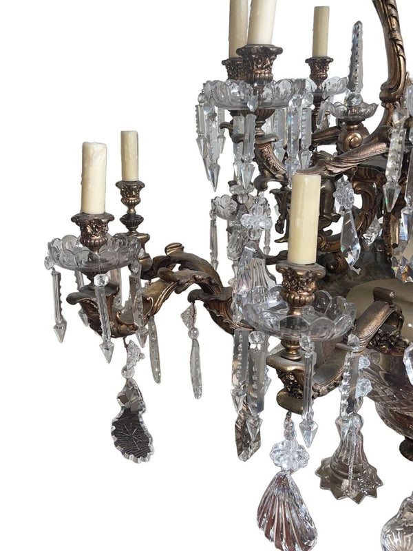 Monumental 19th Century French Solid Bronze Chandelier with Baccarat Glass