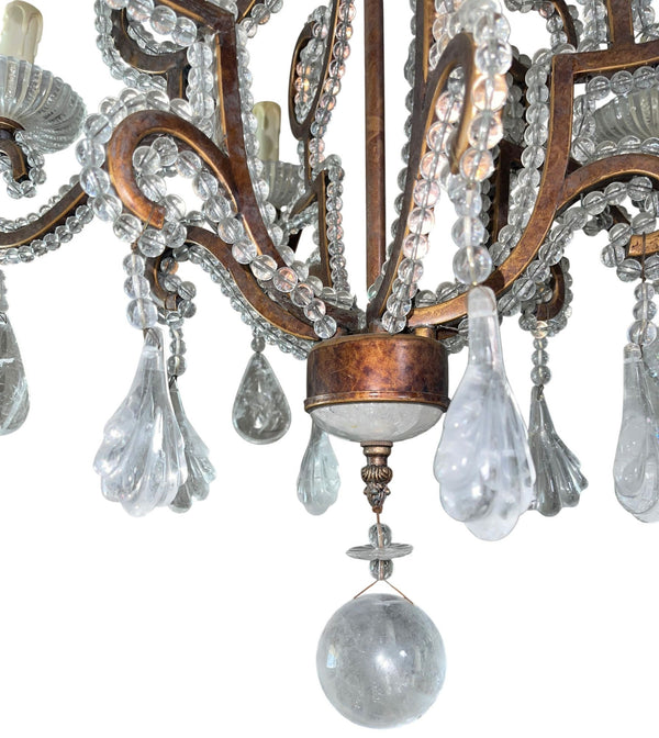 20th Century French Wrought Iron Rock Crystal Chandelier