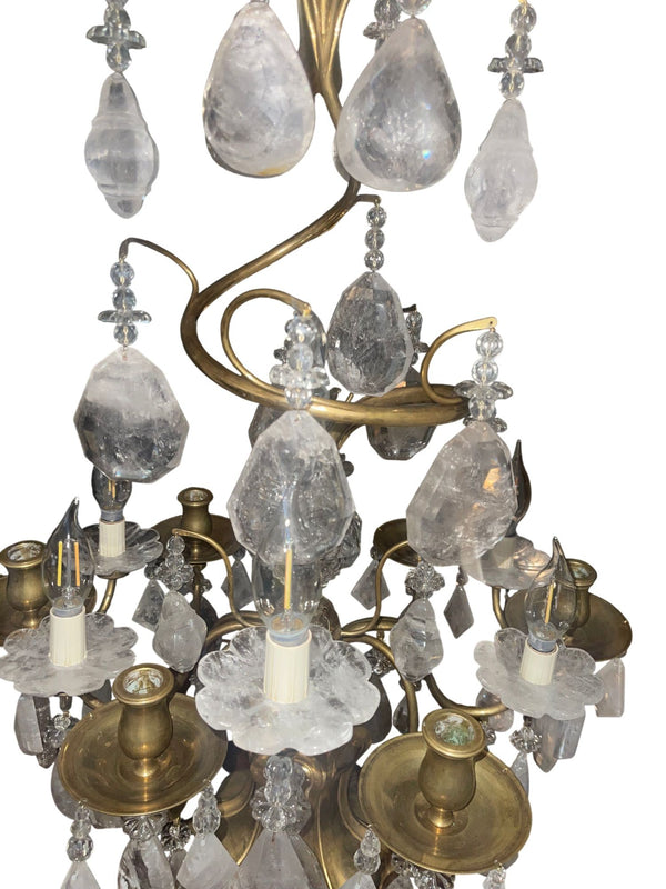 Pair of 19th Century Italian Bronze & Rock Crystal Girandoles