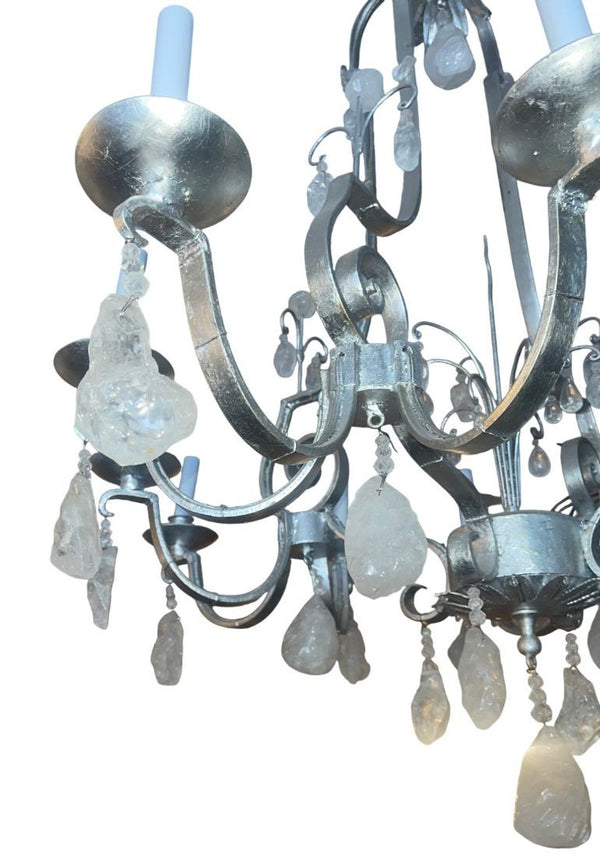 French 1950's Rock Crystal Chandelier with Silver Leaf Finish