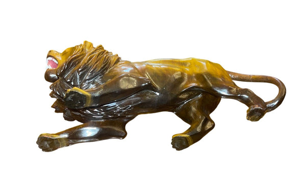 Mid-20th Century Tiger’s Eye Quartz Lion Carving Attributed to Georg O. Wild.